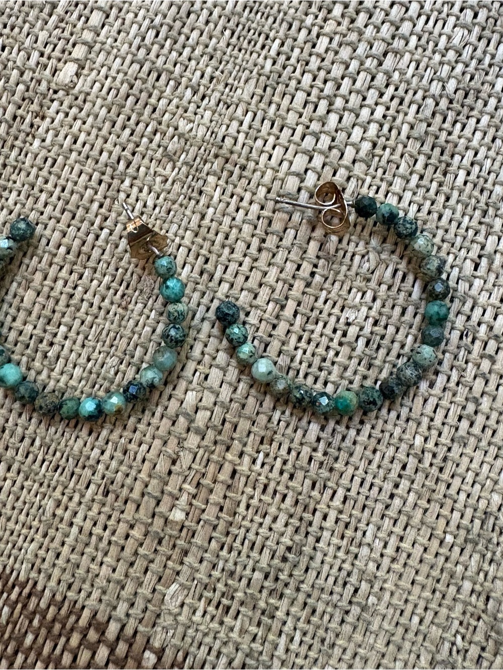Anthropologie Turquoise-Flecked Beaded Hoop Earrings